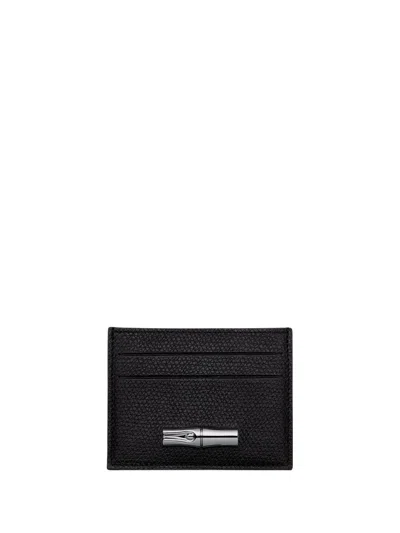 Longchamp Le Roseau Leather Card Holder In Black