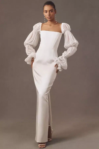 Bronx And Banco Florentina Blanc Long-sleeve Column Wedding Gown