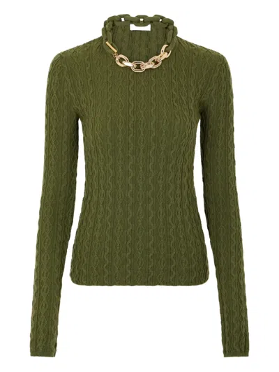 Rabanne Khaki Sweater With  'xl Link' Chain Applied In Green