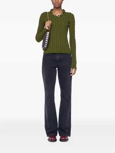 Rabanne Khaki Sweater With  'xl Link' Chain Applied In Green