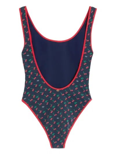 Valentino Garavani Lycra Swimsuit With Cherryfic Print In Blue