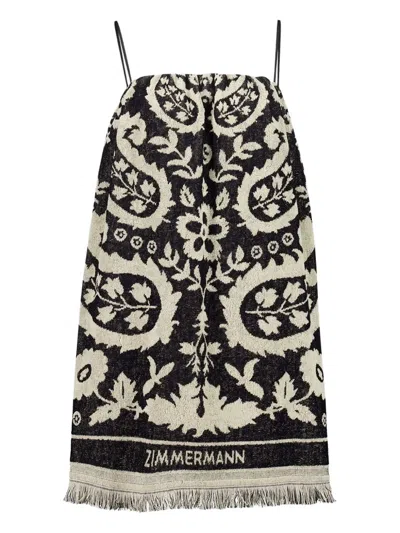 Zimmermann Rhiannon Cotton Toweling Mini Dress In Black
