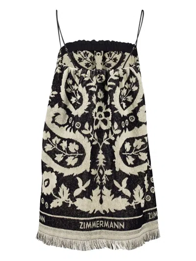 Zimmermann Rhiannon Cotton Toweling Mini Dress In Black