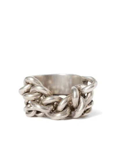 Ann Demeulemeester Ize Double-band Chain Ring In White