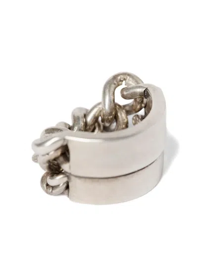 Ann Demeulemeester Ize Double-band Chain Ring In White