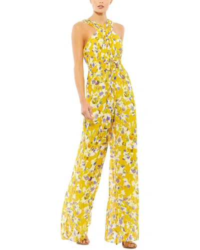 Mac Duggal Crossed Halter Tie Waist Jumpsuit In Yellow