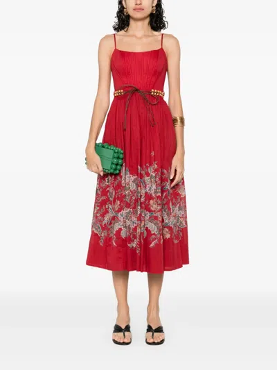 Zimmermann Rhiannon Cotton Corset Midi Dress In Red