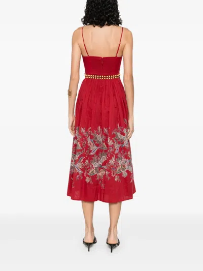 Zimmermann Rhiannon Cotton Corset Midi Dress In Red