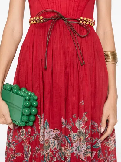 Zimmermann Rhiannon Cotton Corset Midi Dress In Red