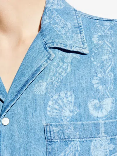 Versace Laser Denim Holiday Print Shirt In Blue