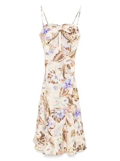 Zimmermann Coco Tie Front Midi Dress In Brown