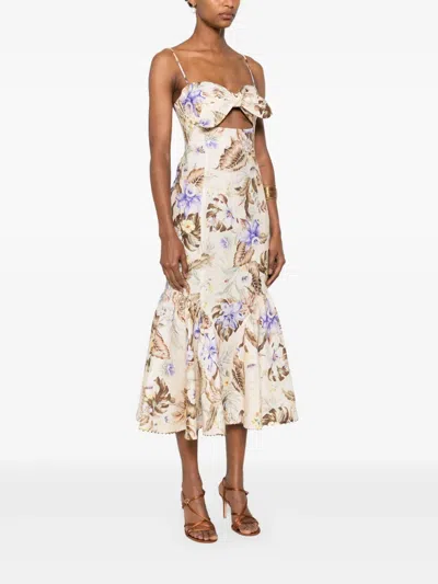 Zimmermann Coco Tie Front Midi Dress In Brown