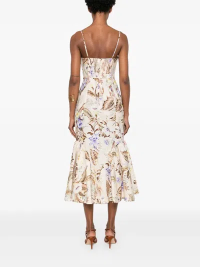 Zimmermann Coco Tie Front Midi Dress In Brown