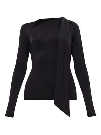 Victoria Beckham Asymmetric Cut Out Crewneck Top In Black