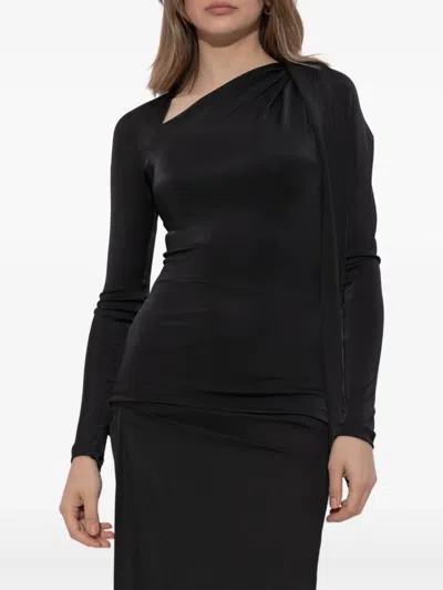 Victoria Beckham Asymmetric Cut Out Crewneck Top In Black