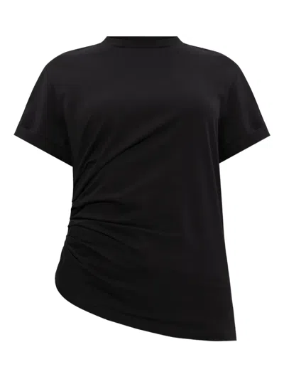 Victoria Beckham Asymmetric Hem Gathered Detail T-shirt In Black