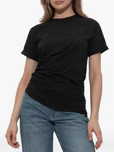 Victoria Beckham Asymmetric Hem Gathered Detail T-shirt In Black