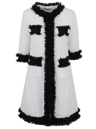 Charlott Textured White Cotton Jacket With Fringe Trim