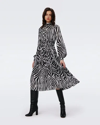 Diane Von Furstenberg Kent Tiered Zebra-print Crepon Midi Dress In Black