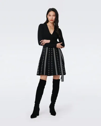 Diane Von Furstenberg Chelsea Jacquard Knit Mini Dress In Black And Stud