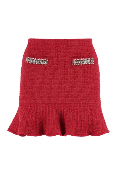 Self-portrait Womens Textured Two-buttoned-pockets Knitted Mini Skirt In Red