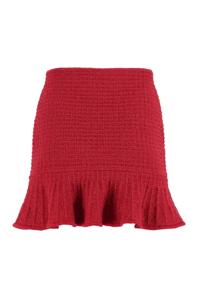 Self-portrait Womens Textured Two-buttoned-pockets Knitted Mini Skirt In Red