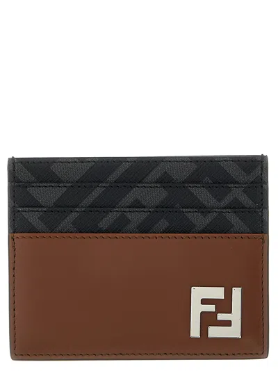 Fendi Portacarte Multicolor In Pelle E Tela Uomo In Brown