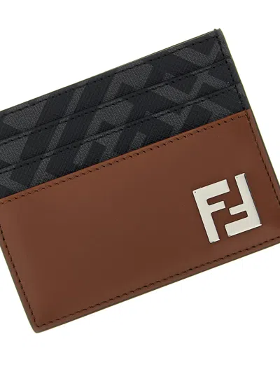 Fendi Portacarte Multicolor In Pelle E Tela Uomo In Brown