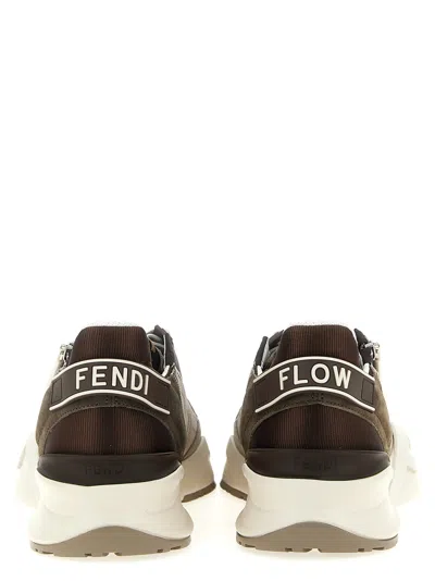 Fendi Flow Sneaker In Beige Nubuck In Brown