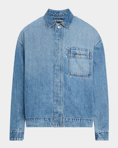 Jacquemus Logo-embroidered Denim Shirt In Blue