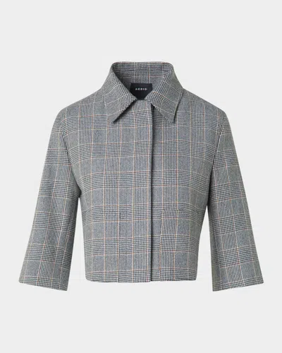 Akris Winslow Short Prince Of Wales Check Cashmere Jacket In Gray