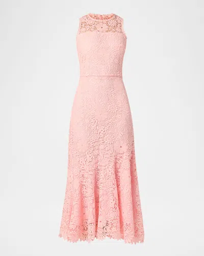 Shoshanna Anamaria Sleeveless Floral Lace Midi Dress In Pink