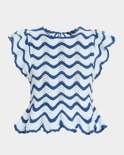 Rails Coen Flared Peekaboo Sleeves Knit Top In Azure Scallop In Blue