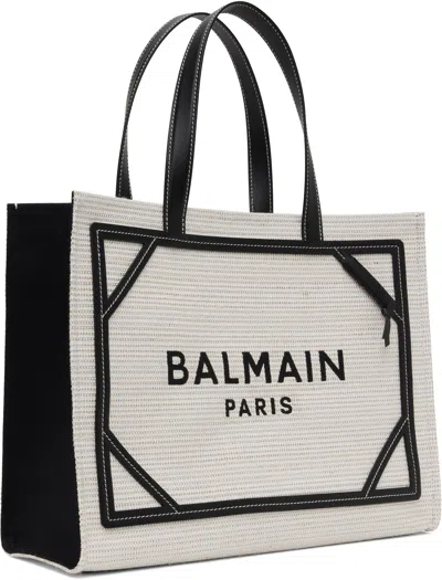 Balmain Gray & Black Medium Raffia B-army Tote