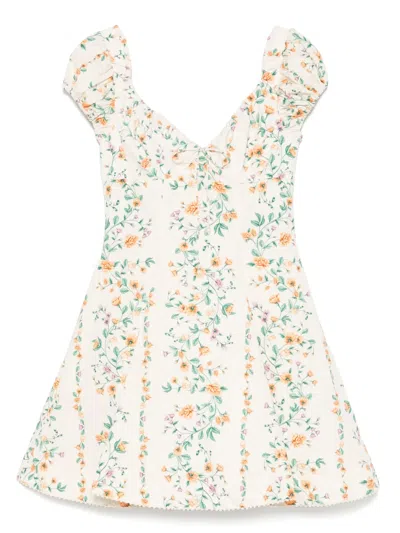 Agua By Agua Bendita Mati Chinesis Floral-print Pleated Cotton Mini Dress In Cream