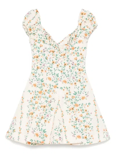 Agua By Agua Bendita Mati Chinesis Floral-print Pleated Cotton Mini Dress In Cream