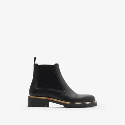 Burberry Smooth Leather Boots With Mesh Side Panels And Textured Detailing