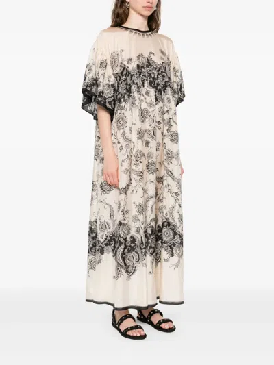 Zimmermann Long Silk Dress With Contrasting Floral Print And Ruching