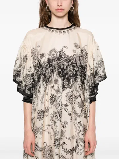 Zimmermann Long Silk Dress With Contrasting Floral Print And Ruching