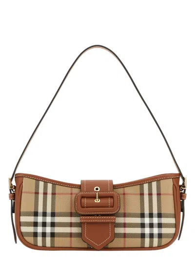 Burberry Canvas Sling Shoulder Bag With Checkered Pattern