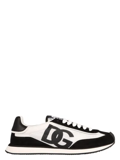 Dolce & Gabbana Men Two-tone Mesh And Suede Dg Aria Sneakers In Black