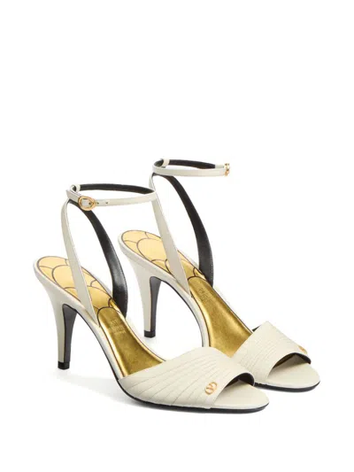 Valentino Ivory Goat Leather Stiletto Sandal With Striped Strap