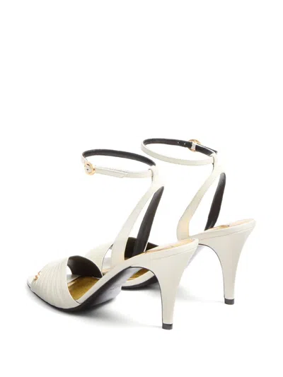Valentino Ivory Goat Leather Stiletto Sandal With Striped Strap