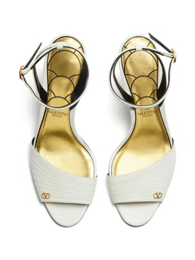 Valentino Ivory Goat Leather Stiletto Sandal With Striped Strap