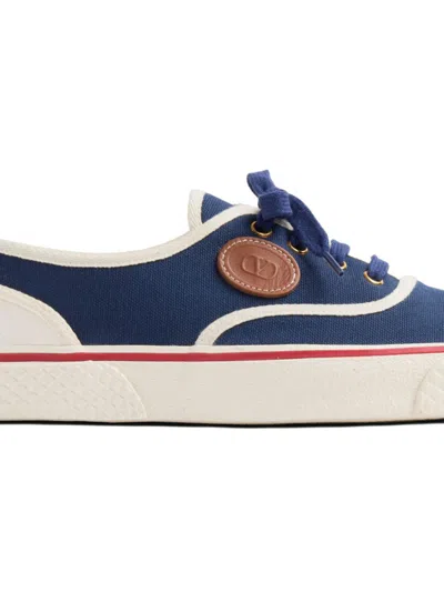 Valentino Garavani Blue Low Top Sneakers With Vlogo Patch On The Side In Cotton Man