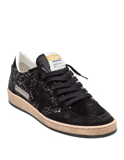 Golden Goose Sneakers Ball-star In Suede E Glitter In Black