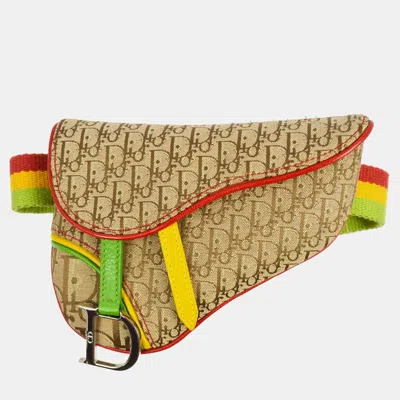 Pre-owned Dior Christian  Trotter Saddle Belt Bum Bag Rasta-color Canvas In Multi