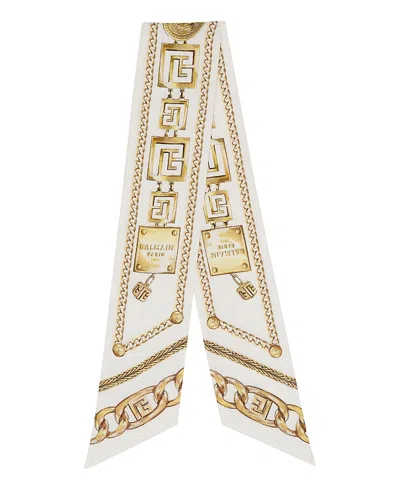 Balmain Printed Silk Bandana With Chains Pattern In Gold