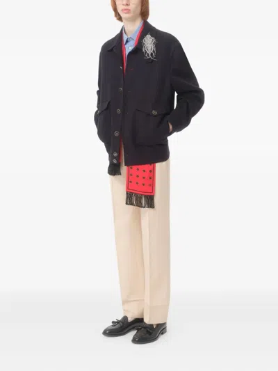 Valentino Knitted Bomber Jacket In Blue