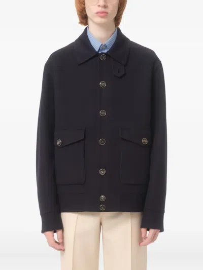 Valentino Knitted Bomber Jacket In Blue